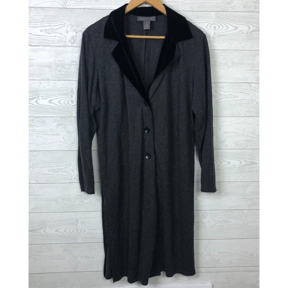 Lane Bryant Women's 14/16 Wool Blend Long Cardigan Jacket Gray Velvet Collar